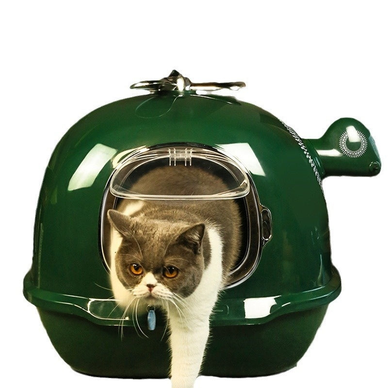 KFX-9834685 Oversized Splash-Proof Cat Litter Box with Ample Space – Green ABS Plastic Design