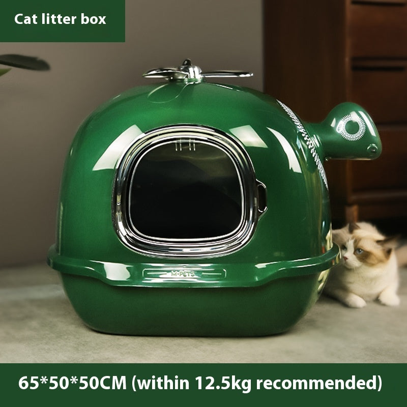 KFX-9834685 Oversized Splash-Proof Cat Litter Box with Ample Space – Green ABS Plastic Design