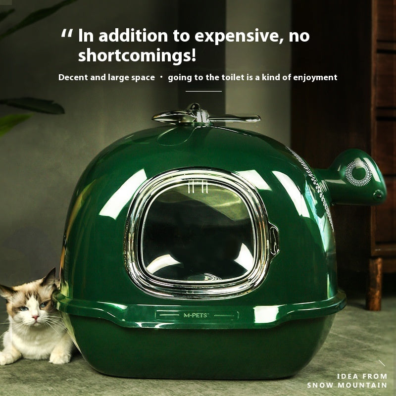 KFX-9834685 Oversized Splash-Proof Cat Litter Box with Ample Space – Green ABS Plastic Design