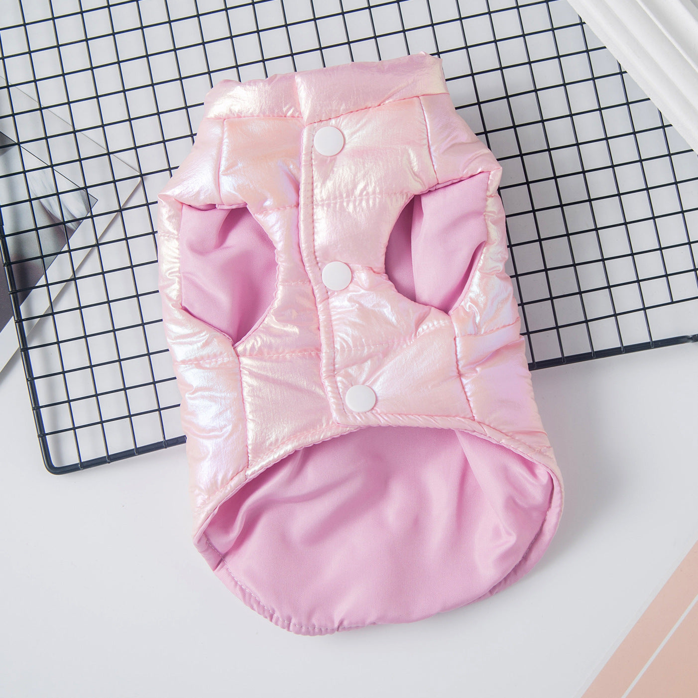 KFX-9835837 Laser Glossy Pet Coat Vest for Autumn and Winter - Available in Pink and White, Sizes XS to XXL