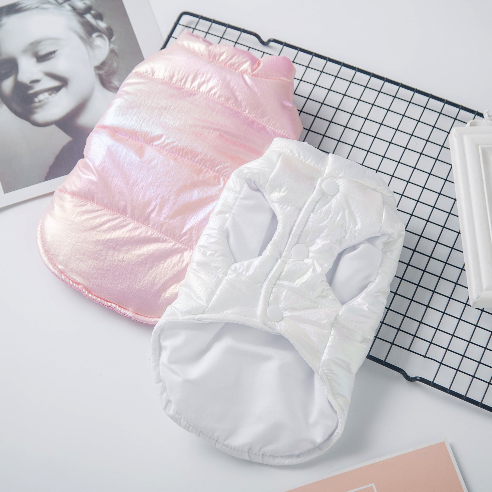 KFX-9835837 Laser Glossy Pet Coat Vest for Autumn and Winter - Available in Pink and White, Sizes XS to XXL