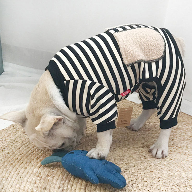KFX-9836477 Striped Four-Legged Padded Sweater for Pets in Black, Khaki, and Red