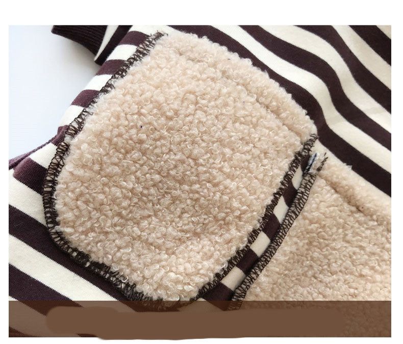 KFX-9836477 Striped Four-Legged Padded Sweater for Pets in Black, Khaki, and Red