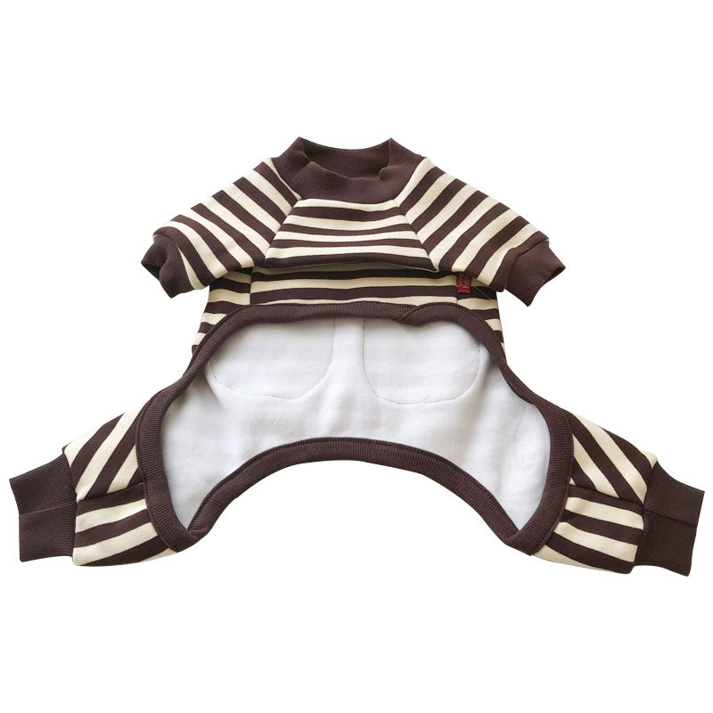KFX-9836477 Striped Four-Legged Padded Sweater for Pets in Black, Khaki, and Red