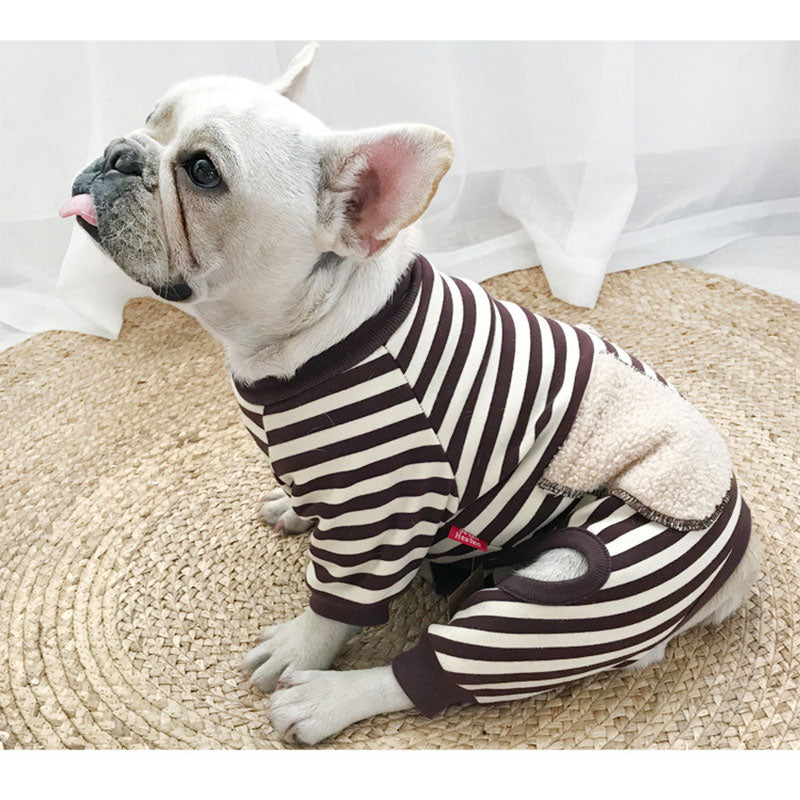 KFX-9836477 Striped Four-Legged Padded Sweater for Pets in Black, Khaki, and Red