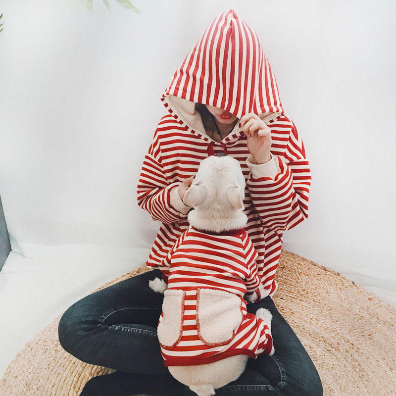 KFX-9836477 Striped Four-Legged Padded Sweater for Pets in Black, Khaki, and Red