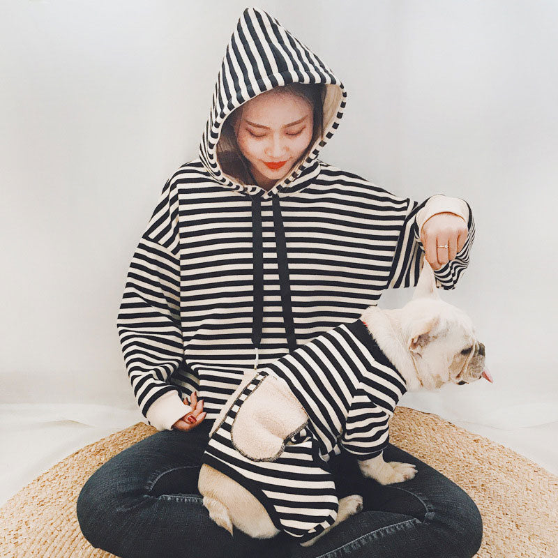 KFX-9836477 Striped Four-Legged Padded Sweater for Pets in Black, Khaki, and Red