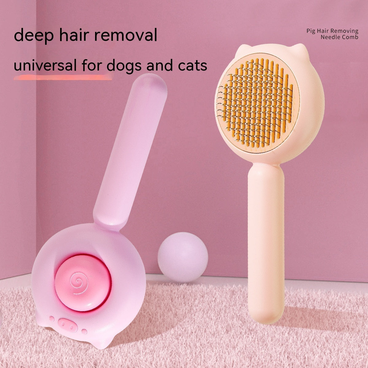 KFX-9836989 Pig Hair Removal Needle Comb in Pink and Pink Yellow – ABS Stainless Steel Cat Combing Tool