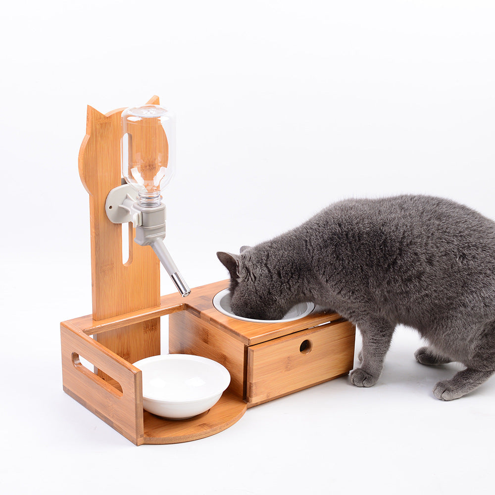 KFX-9837245 Solid Wood Dining Table Set with Drawer for Pets - Includes Drinking Fountain