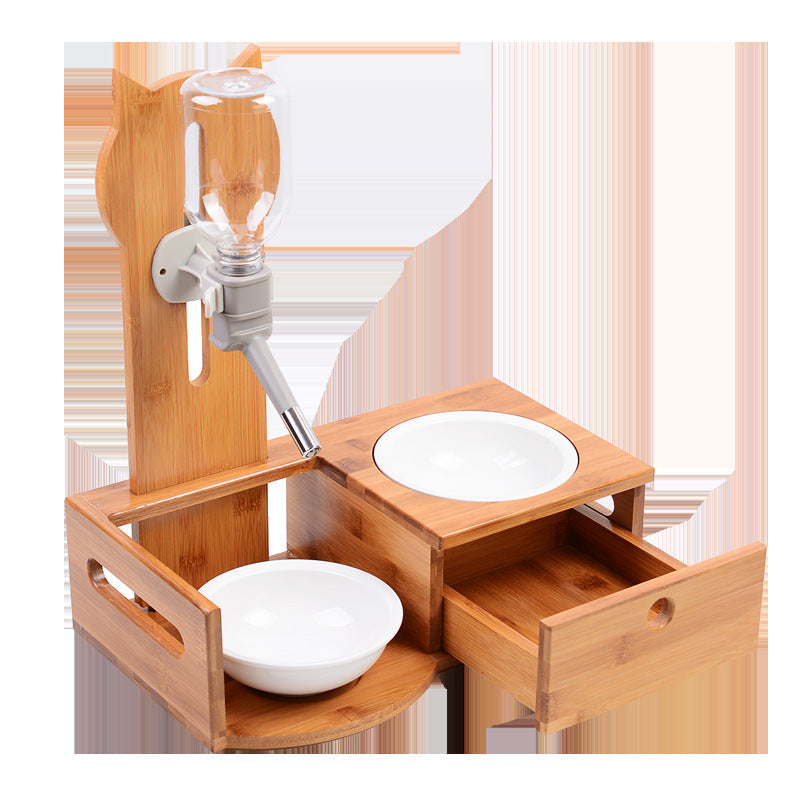 KFX-9837245 Solid Wood Dining Table Set with Drawer for Pets - Includes Drinking Fountain