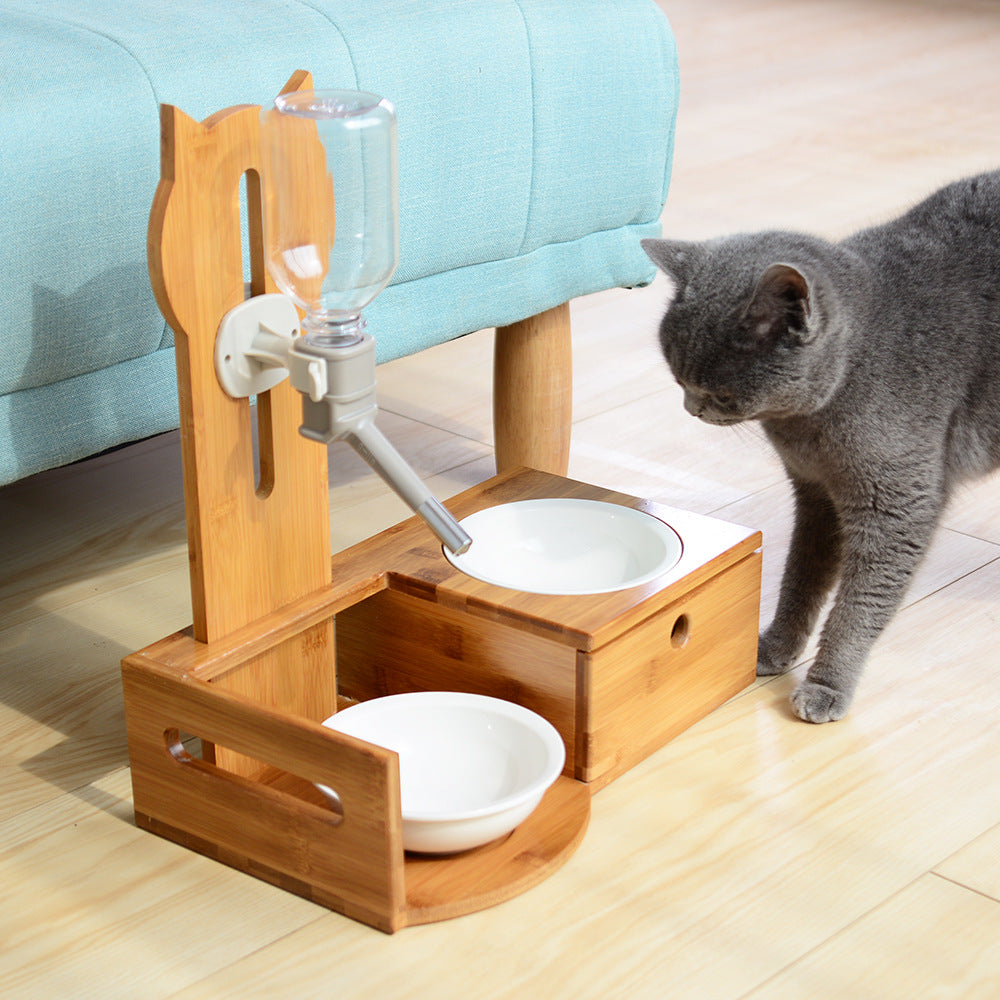 KFX-9837245 Solid Wood Dining Table Set with Drawer for Pets - Includes Drinking Fountain
