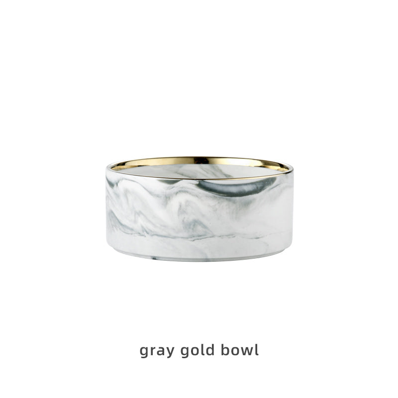 KFX-9837373 Stylish Ceramic Pet Bowls with Wooden Stands in Various Marble Patterns
