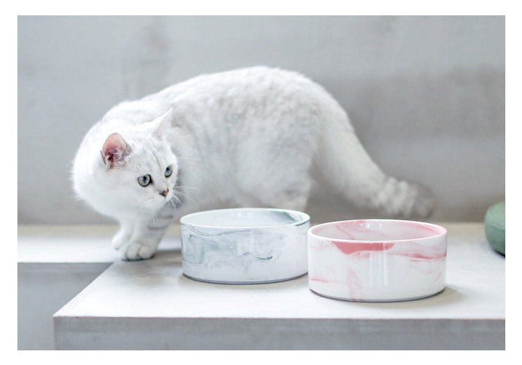 KFX-9837373 Stylish Ceramic Pet Bowls with Wooden Stands in Various Marble Patterns