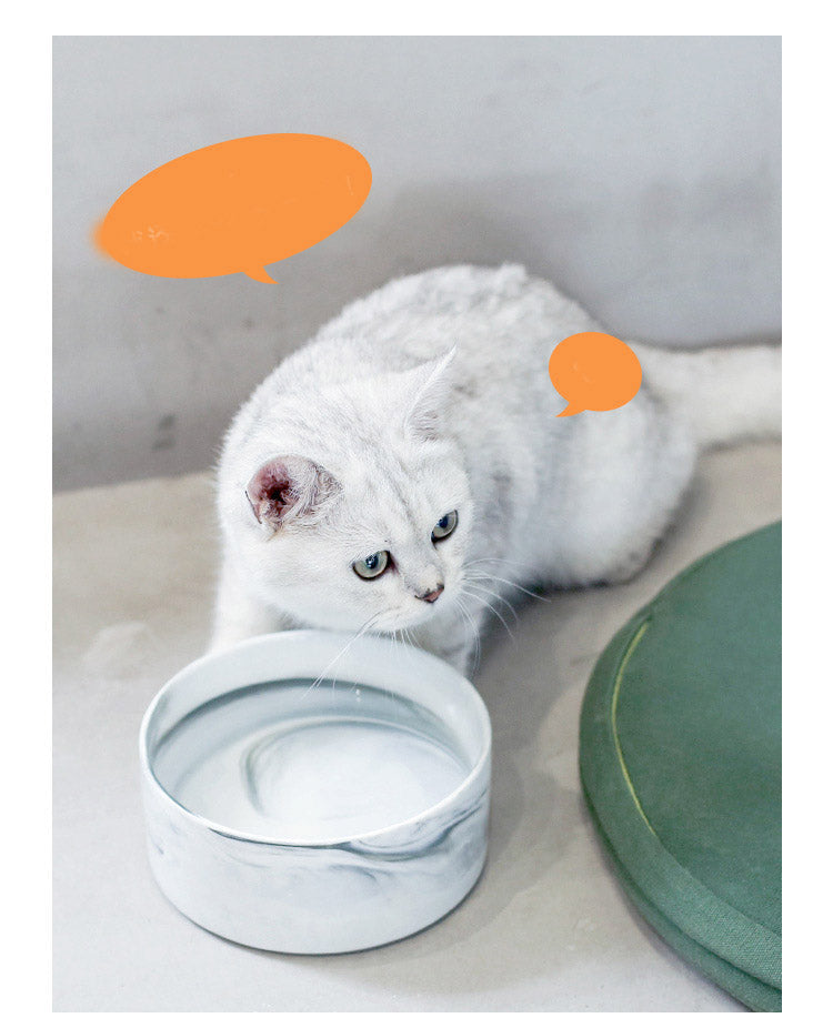 KFX-9837373 Stylish Ceramic Pet Bowls with Wooden Stands in Various Marble Patterns