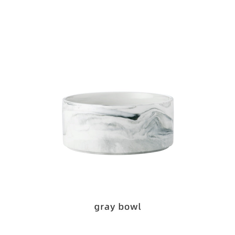 KFX-9837373 Stylish Ceramic Pet Bowls with Wooden Stands in Various Marble Patterns