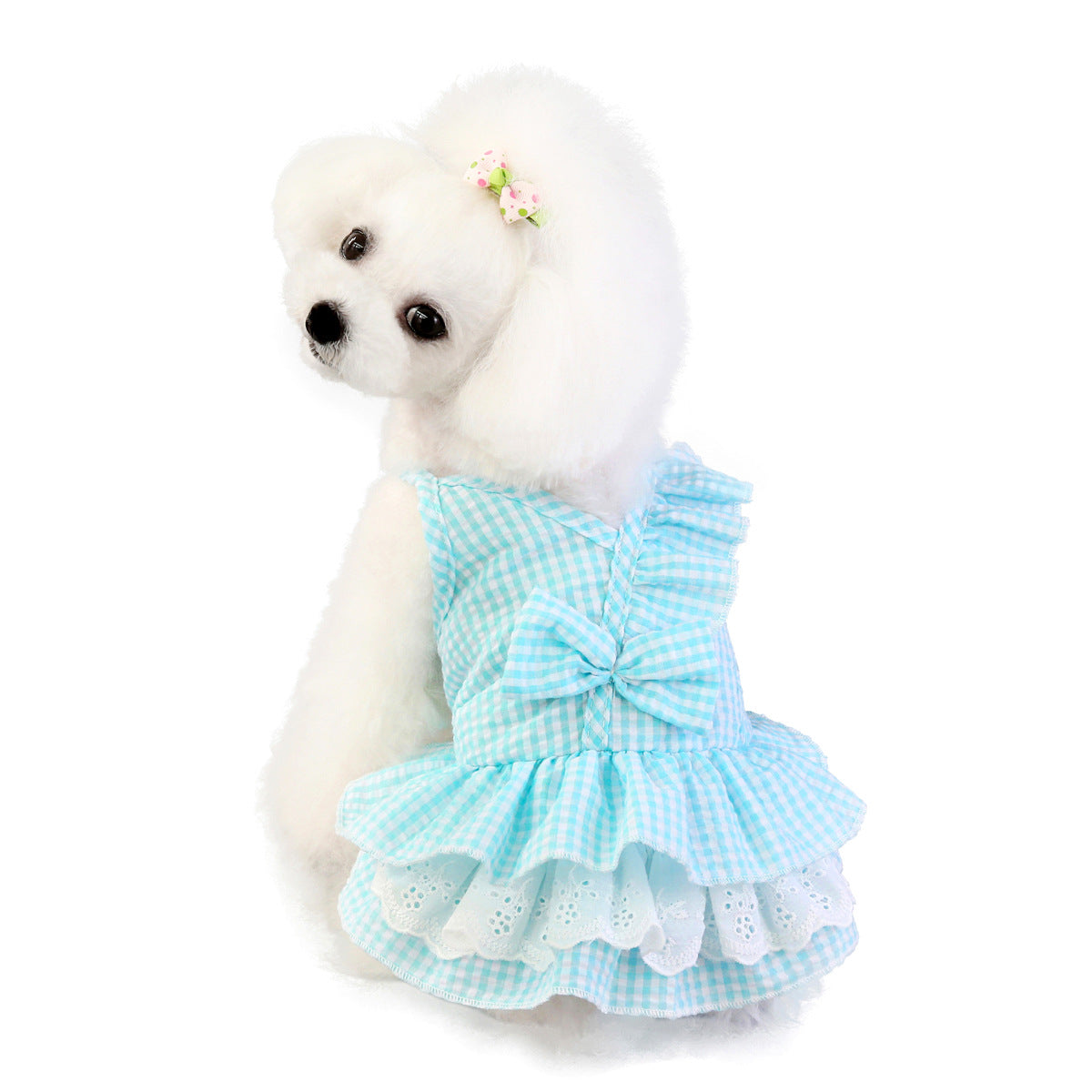 KFX-9837757 Stylish Bowknot Dress for Dogs in Blue and Pink - Cotton Fabric, Sizes S to XXL