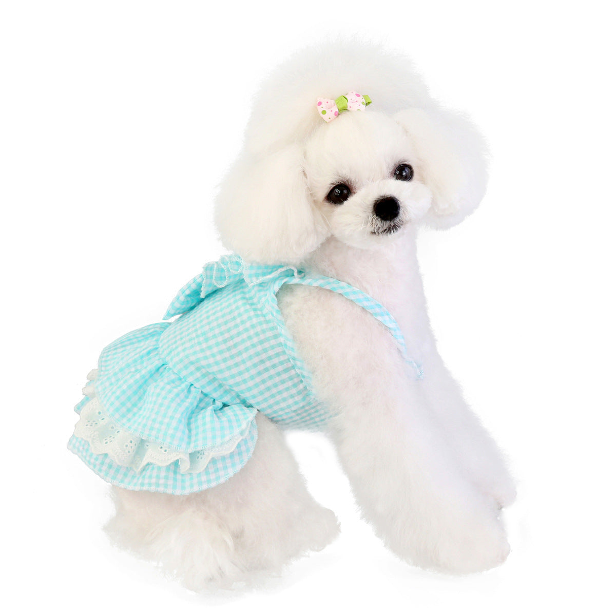 KFX-9837757 Stylish Bowknot Dress for Dogs in Blue and Pink - Cotton Fabric, Sizes S to XXL