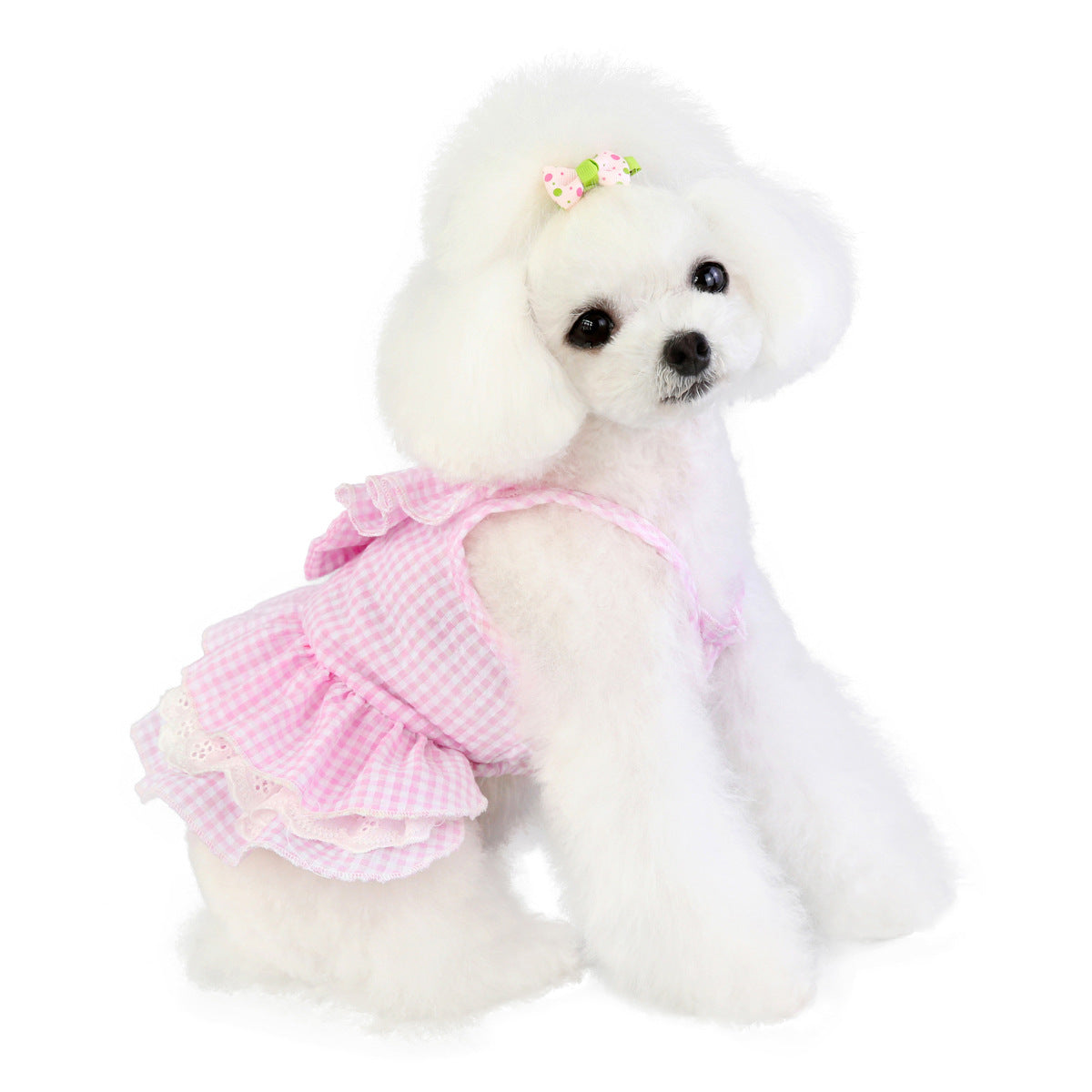 KFX-9837757 Stylish Bowknot Dress for Dogs in Blue and Pink - Cotton Fabric, Sizes S to XXL