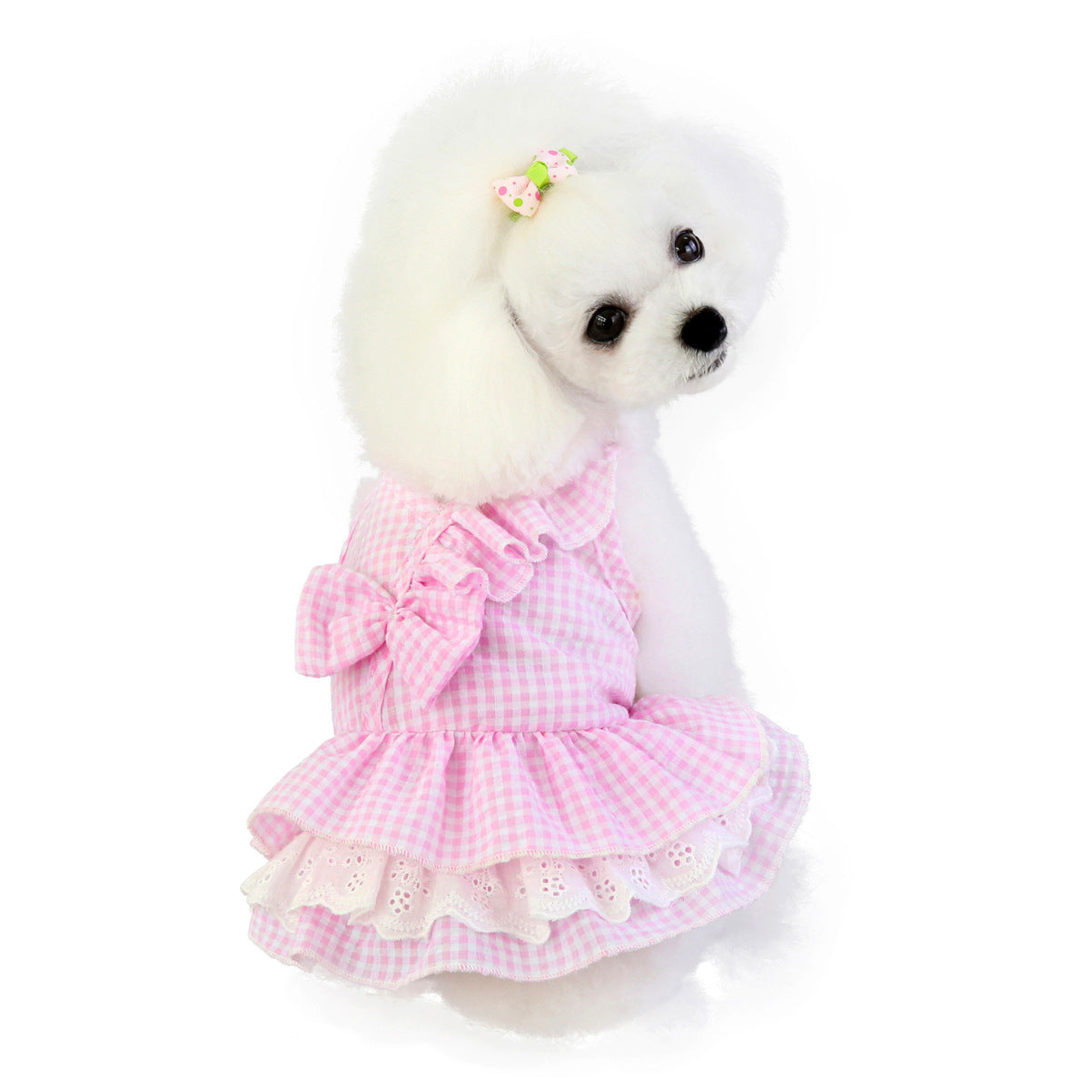 KFX-9837757 Stylish Bowknot Dress for Dogs in Blue and Pink - Cotton Fabric, Sizes S to XXL