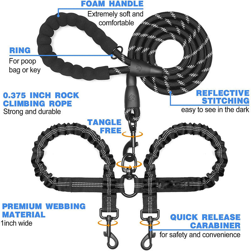 KFX-9846717 Double-Ended Luminous Pet Leash - Durable Nylon, Adjustable Length, Available in Multiple Colors