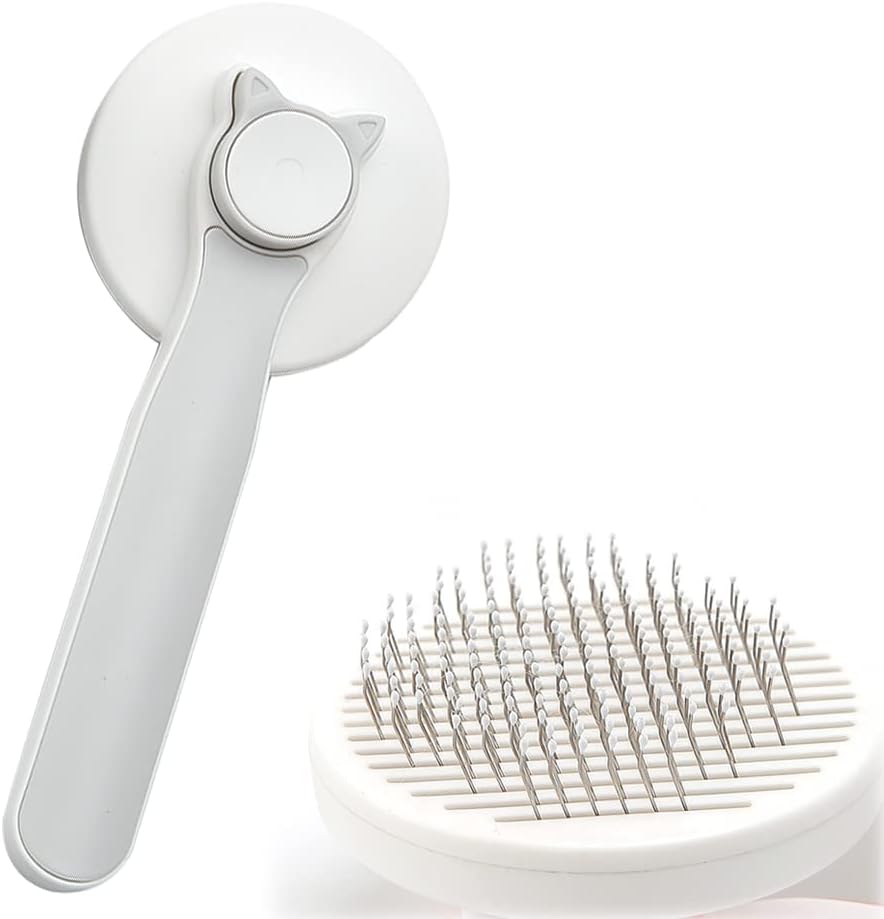 KFX-9850173 Self-Cleaning Cat and Dog Grooming Brush for All Fur Types with Massage Needles and One-Click Fur Removal