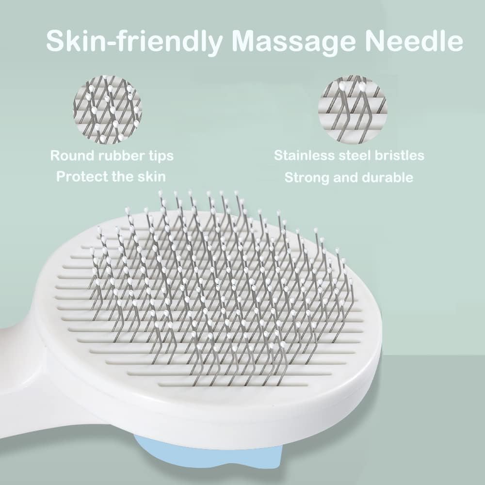 KFX-9850173 Self-Cleaning Cat and Dog Grooming Brush for All Fur Types with Massage Needles and One-Click Fur Removal