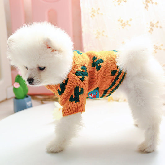 KFX-9850685 Warm Thick Acrylic Sweater for Pets - Autumn & Winter Collection in Turmeric Cactus