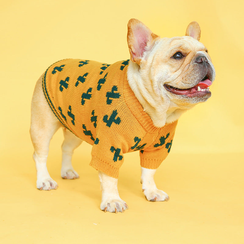 KFX-9850685 Warm Thick Acrylic Sweater for Pets - Autumn & Winter Collection in Turmeric Cactus