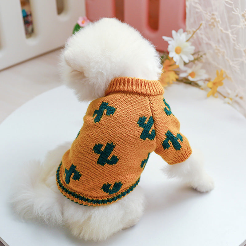KFX-9850685 Warm Thick Acrylic Sweater for Pets - Autumn & Winter Collection in Turmeric Cactus