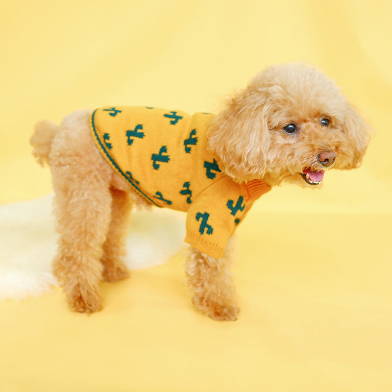 KFX-9850685 Warm Thick Acrylic Sweater for Pets - Autumn & Winter Collection in Turmeric Cactus