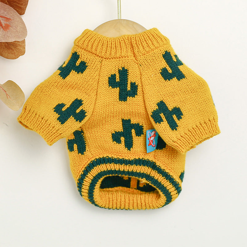 KFX-9850685 Warm Thick Acrylic Sweater for Pets - Autumn & Winter Collection in Turmeric Cactus