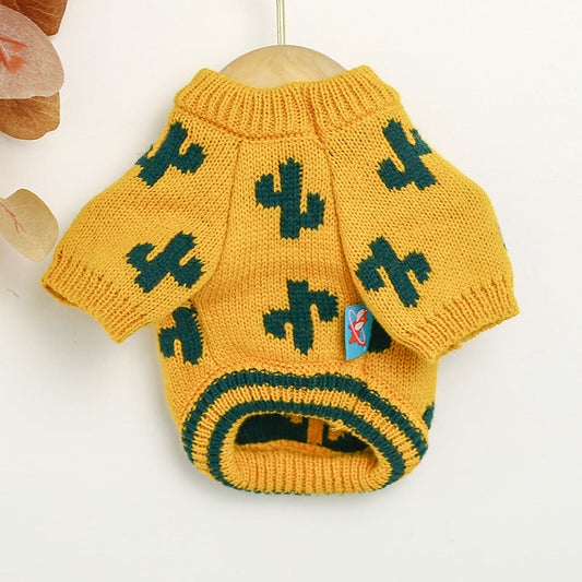 KFX-9850685 Warm Thick Acrylic Sweater for Pets - Autumn & Winter Collection in Turmeric Cactus