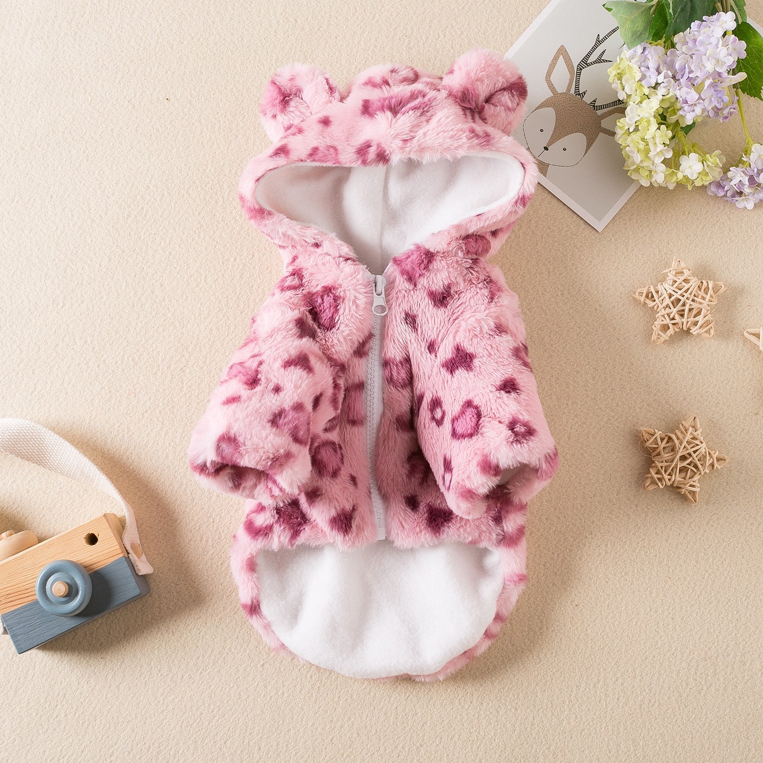 KFX-9851069 Leopard Print Dog Clothes for Autumn and Winter - Stylish Pet Apparel in Pink and Brown