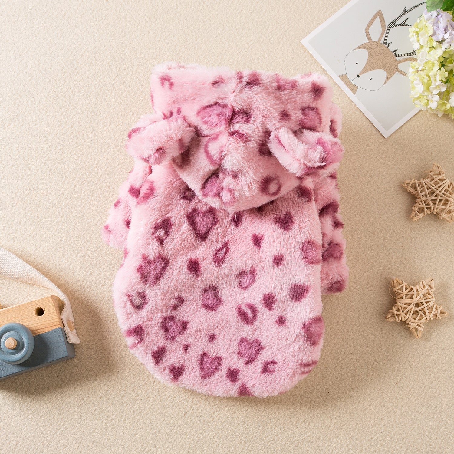 KFX-9851069 Leopard Print Dog Clothes for Autumn and Winter - Stylish Pet Apparel in Pink and Brown