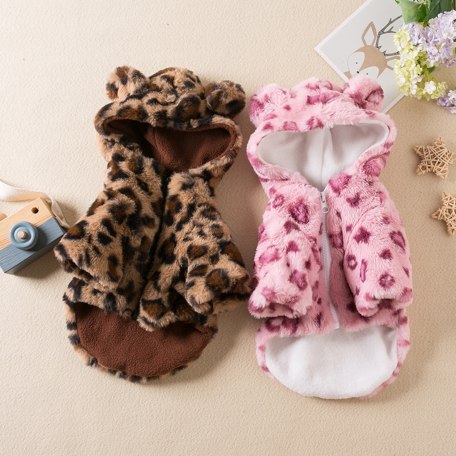 KFX-9851069 Leopard Print Dog Clothes for Autumn and Winter - Stylish Pet Apparel in Pink and Brown