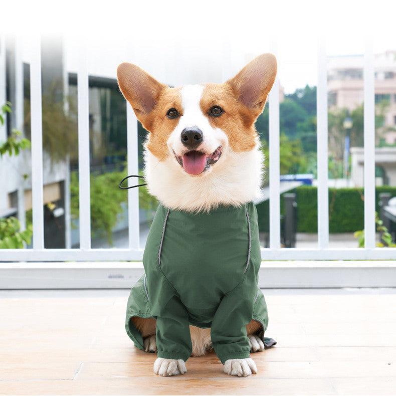 KFX-9852349 Reflective Raincoat with Traction Hole for Dogs - Military Green & Orange