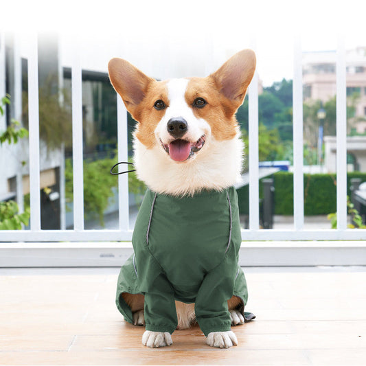 KFX-9852349 Reflective Raincoat with Traction Hole for Dogs - Military Green & Orange