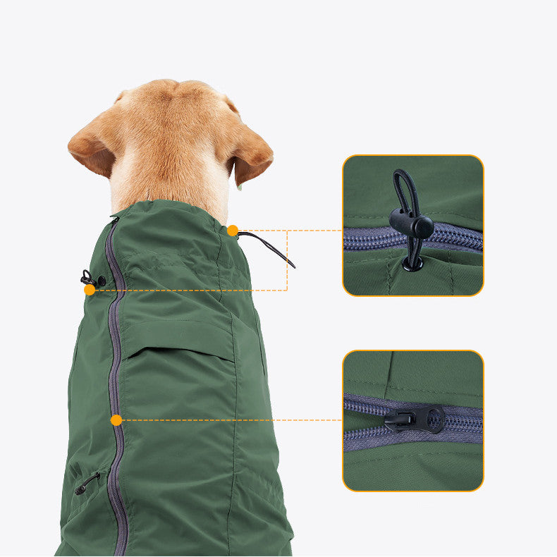 KFX-9852349 Reflective Raincoat with Traction Hole for Dogs - Military Green & Orange