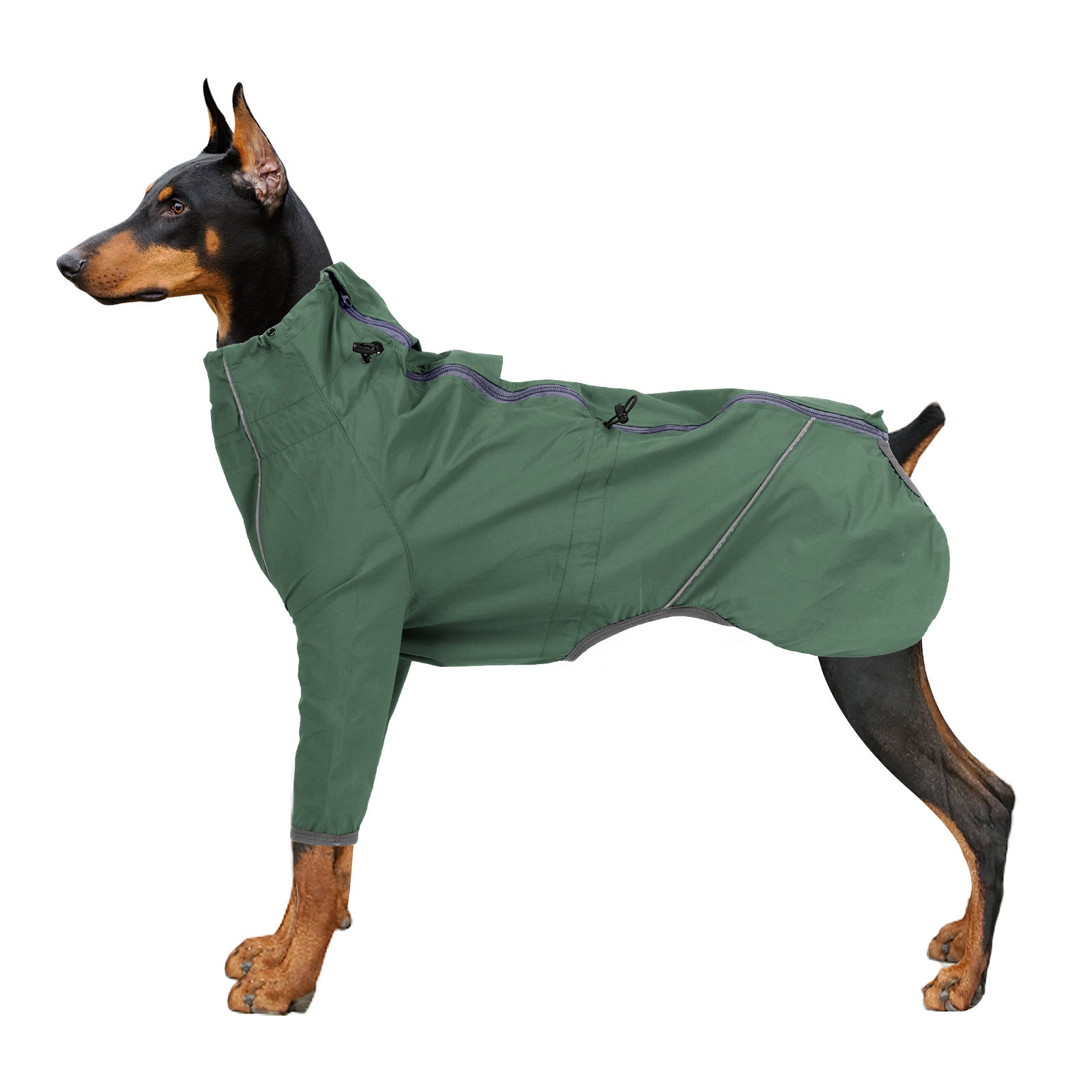 KFX-9852349 Reflective Raincoat with Traction Hole for Dogs - Military Green & Orange
