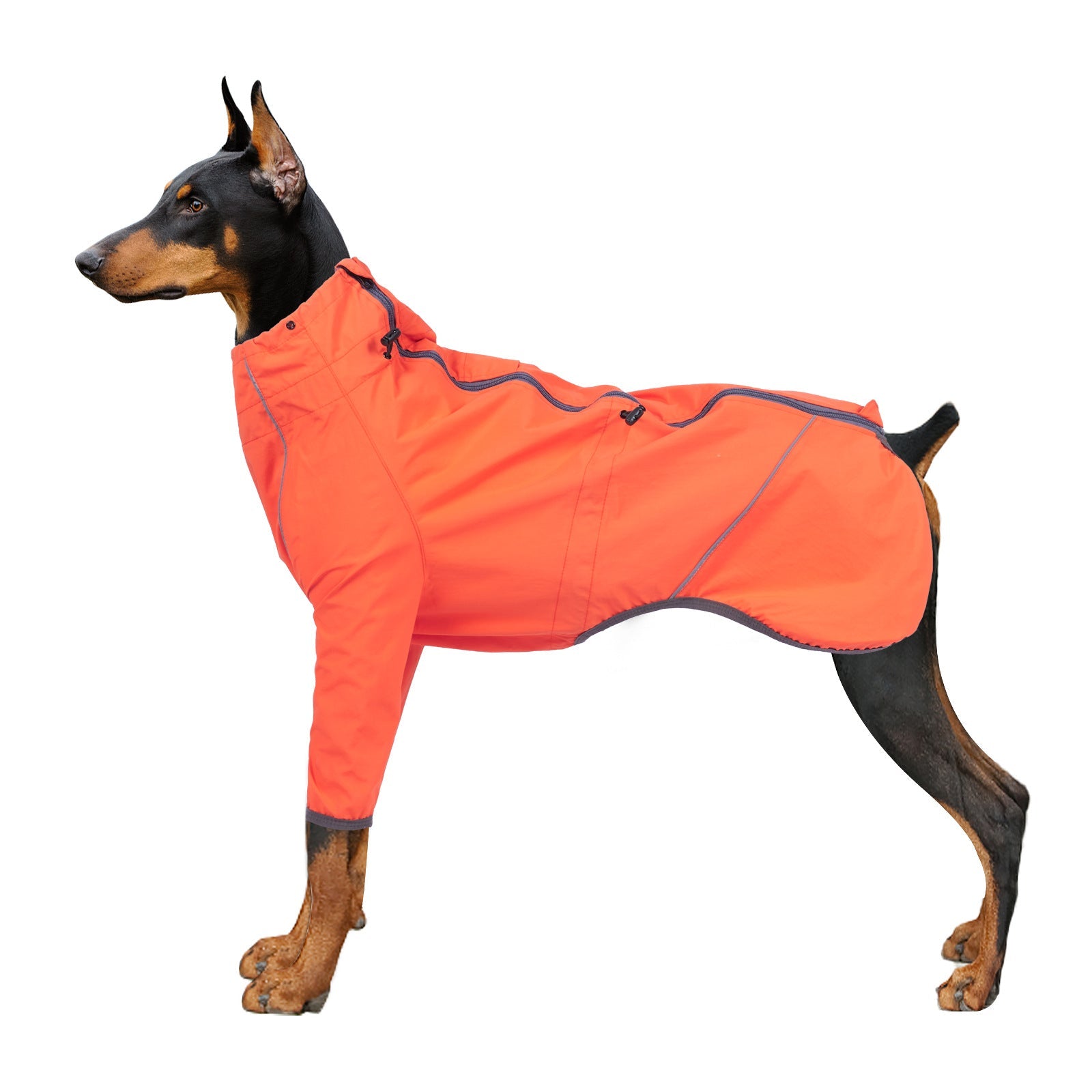KFX-9852349 Reflective Raincoat with Traction Hole for Dogs - Military Green & Orange