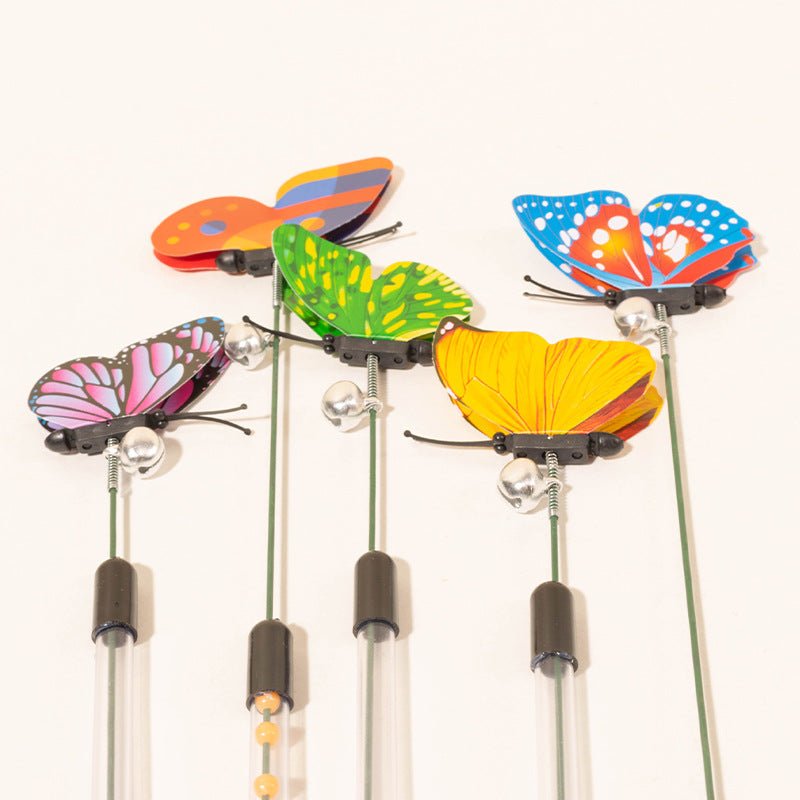 KFX-9853501 Retractable Spring Butterfly Cat Teasing Stick - Mixed Hair, 30-50cm Full Length