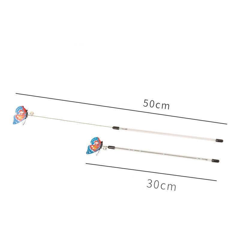 KFX-9853501 Retractable Spring Butterfly Cat Teasing Stick - Mixed Hair, 30-50cm Full Length