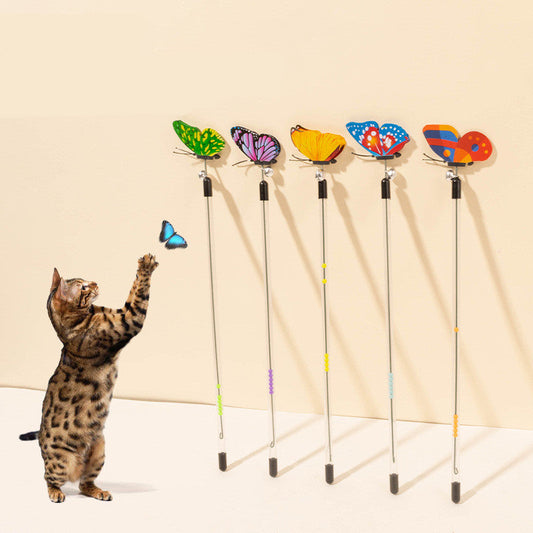 KFX-9853501 Retractable Spring Butterfly Cat Teasing Stick - Mixed Hair, 30-50cm Full Length