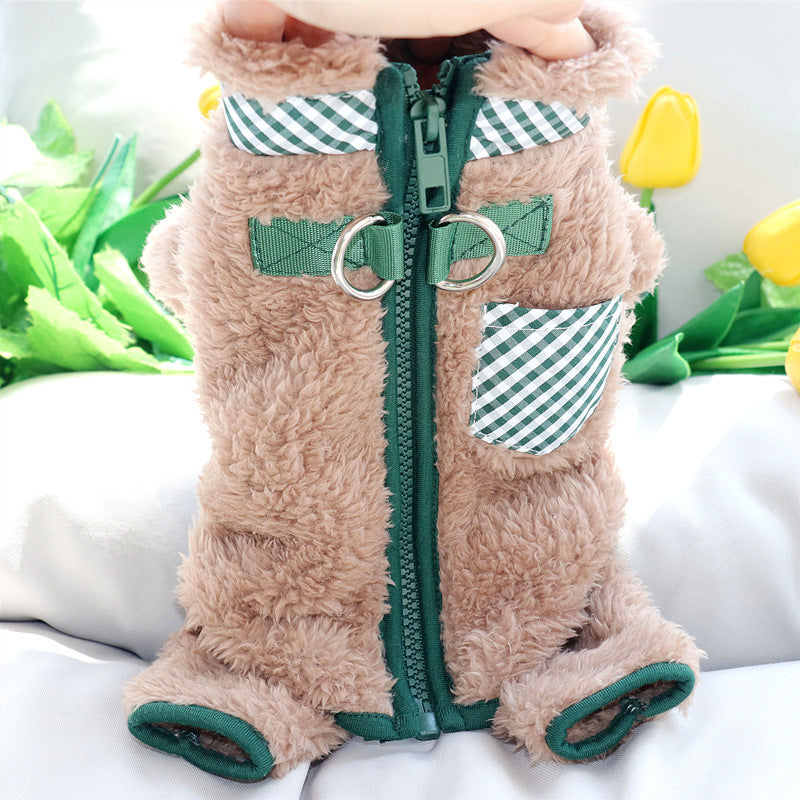 KFX-9859901 Plush Fleece Dog Coat for Small Breeds with Back Zipper and Double D-Ring, Ideal for Autumn and Winter
