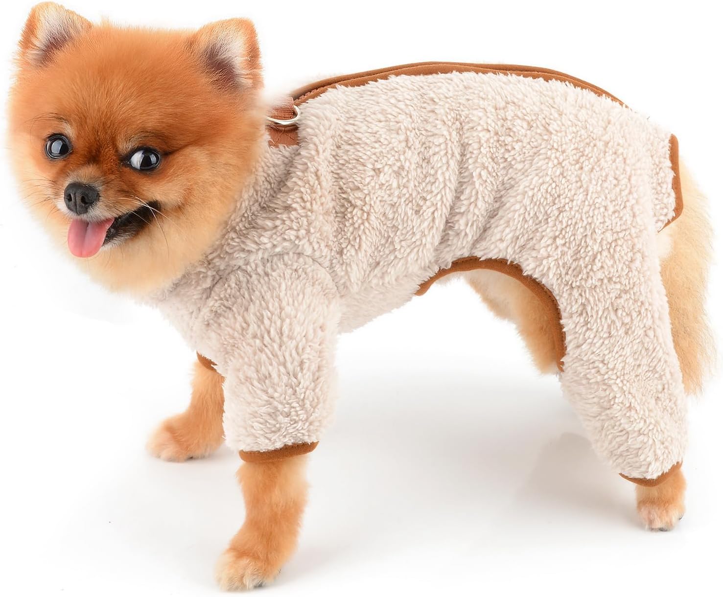 KFX-9859901 Plush Fleece Dog Coat for Small Breeds with Back Zipper and Double D-Ring, Ideal for Autumn and Winter