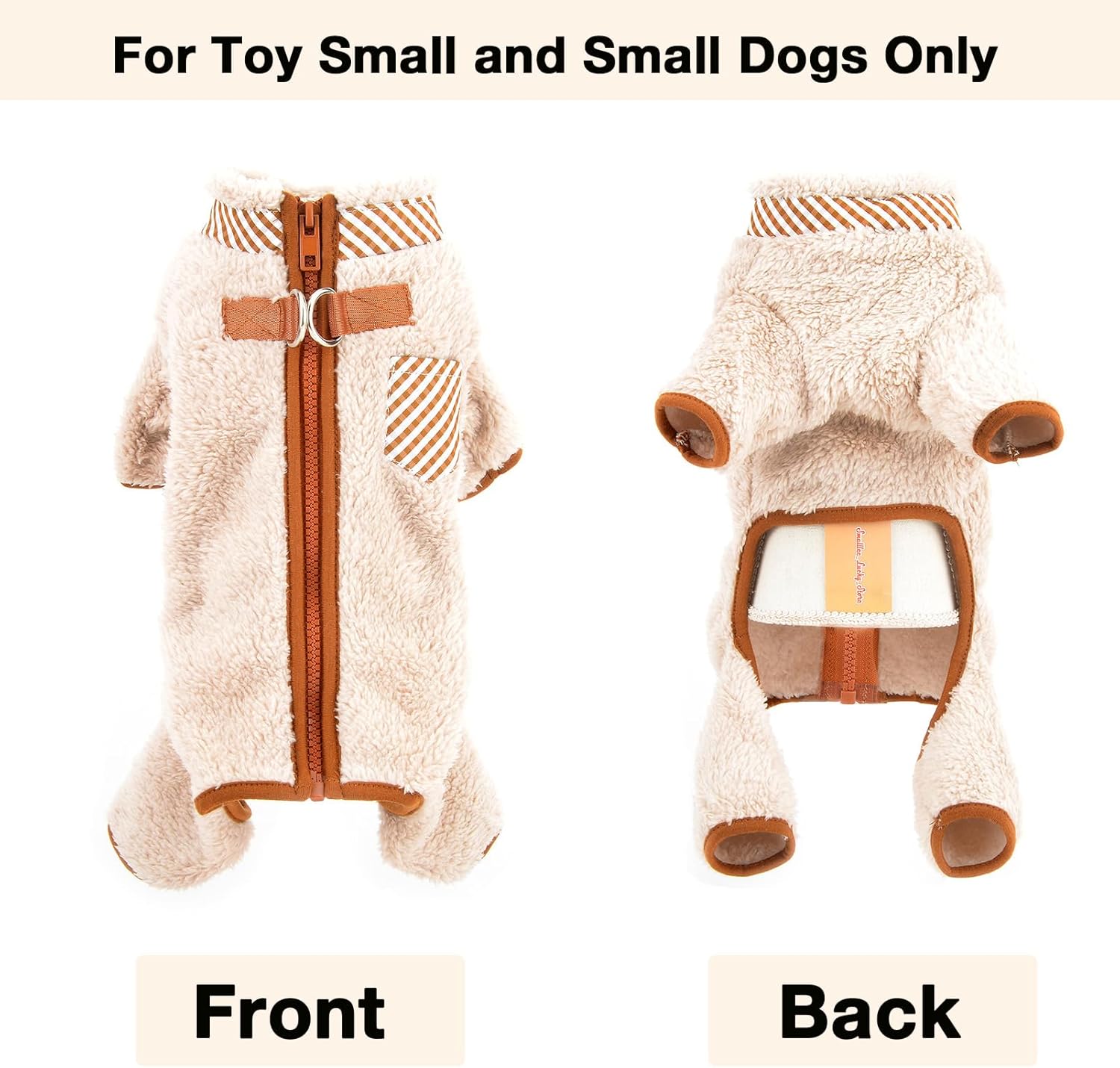 KFX-9859901 Plush Fleece Dog Coat for Small Breeds with Back Zipper and Double D-Ring, Ideal for Autumn and Winter
