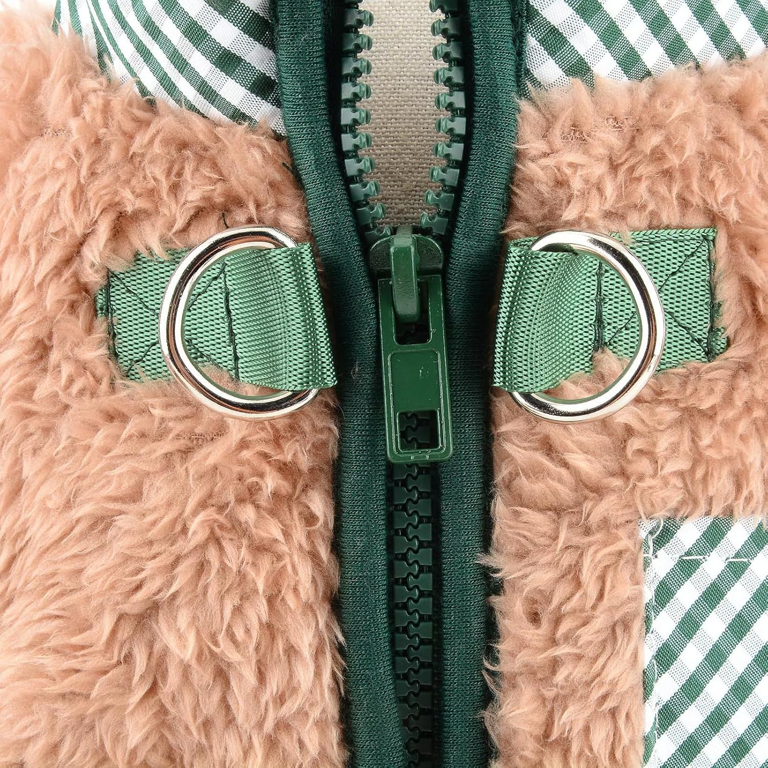 KFX-9859901 Plush Fleece Dog Coat for Small Breeds with Back Zipper and Double D-Ring, Ideal for Autumn and Winter