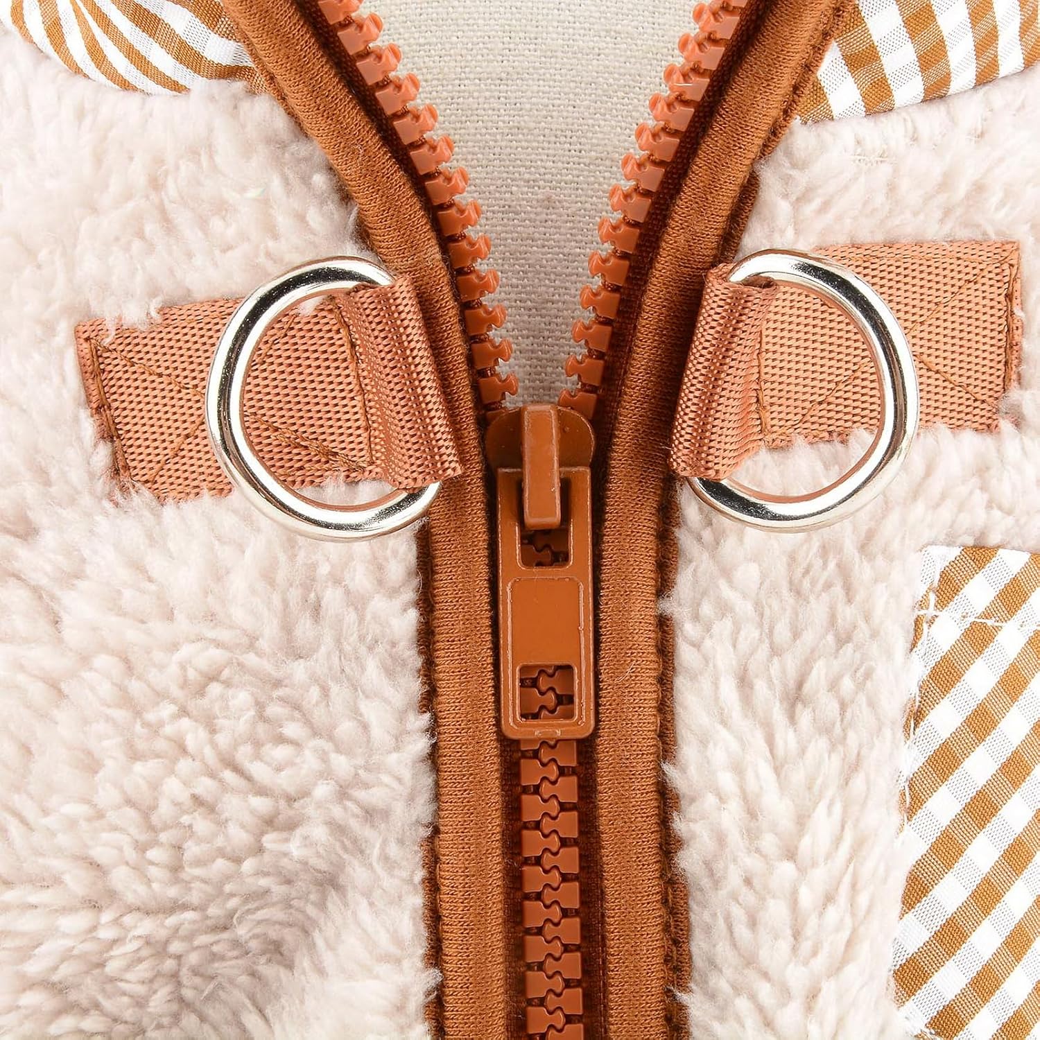 KFX-9859901 Plush Fleece Dog Coat for Small Breeds with Back Zipper and Double D-Ring, Ideal for Autumn and Winter