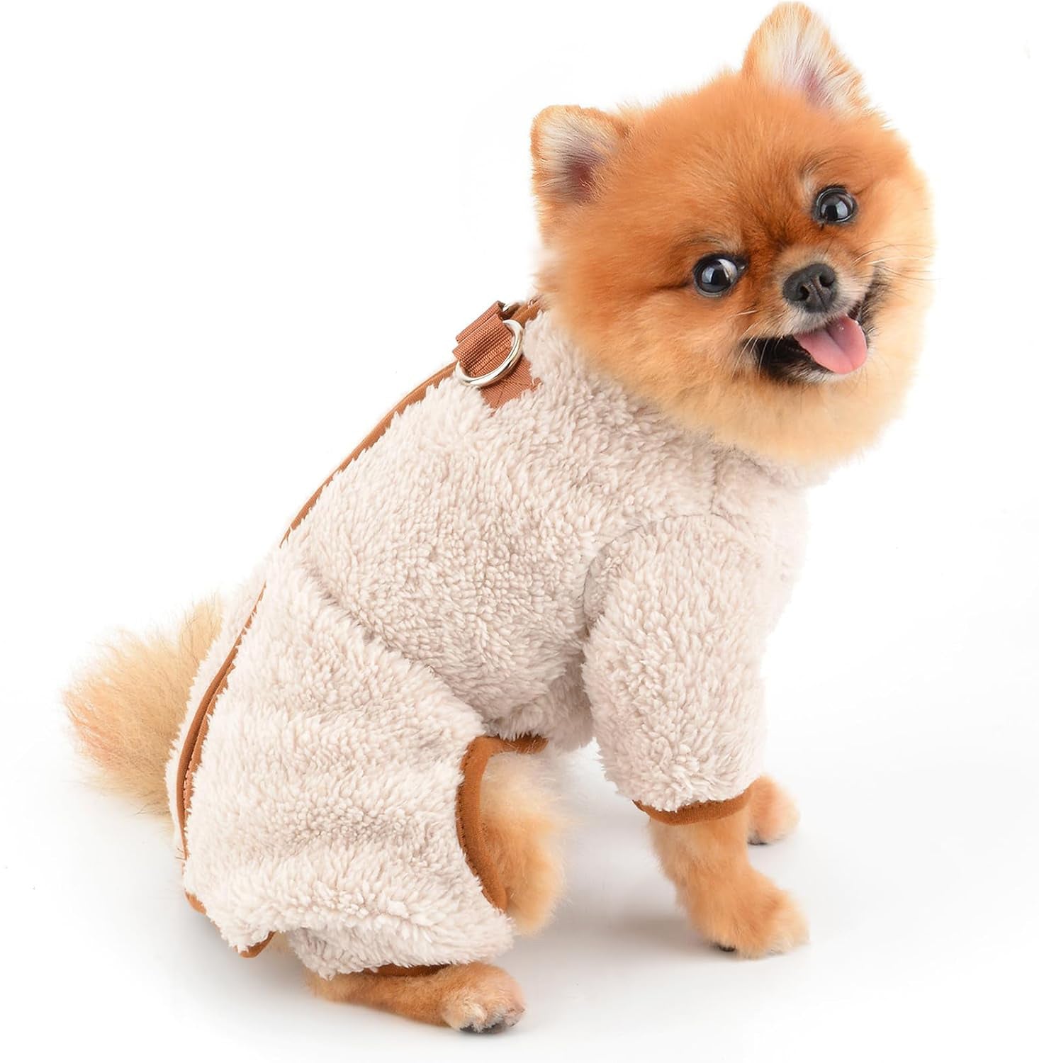 KFX-9859901 Plush Fleece Dog Coat for Small Breeds with Back Zipper and Double D-Ring, Ideal for Autumn and Winter