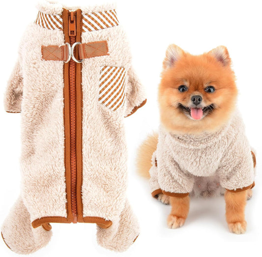 KFX-9859901 Plush Fleece Dog Coat for Small Breeds with Back Zipper and Double D-Ring, Ideal for Autumn and Winter